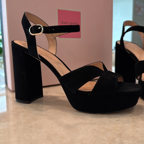 Kate Spade Black Suede Platform Sandals 9 - Picture 3 of 13